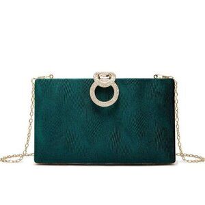 Rhinestone‎ Decor  Hard Box Bag Minimalist Rhinestone Decor Chain Green